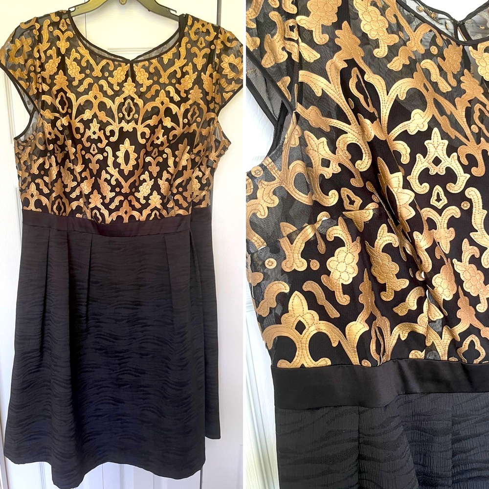 Adrianna Papell dress gold black detail size 16W
